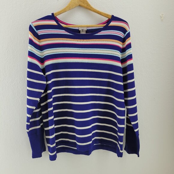 Chico's Sweater Women's L Purple Striped Multicolor Long Sleeve 3-Button Detail - Picture 1 of 15